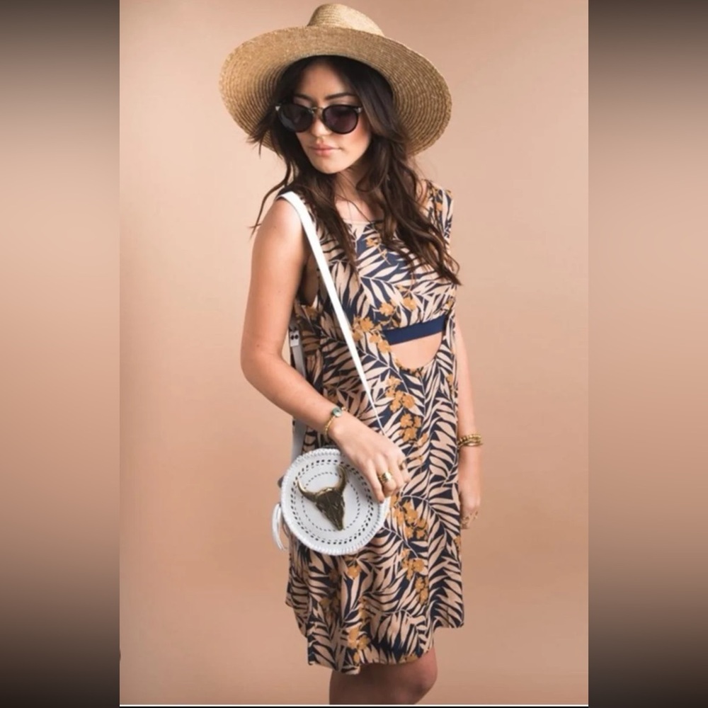 Free People Navy Combo Tropical Two-fer Mini Dress size Small - Picture 3 of 12